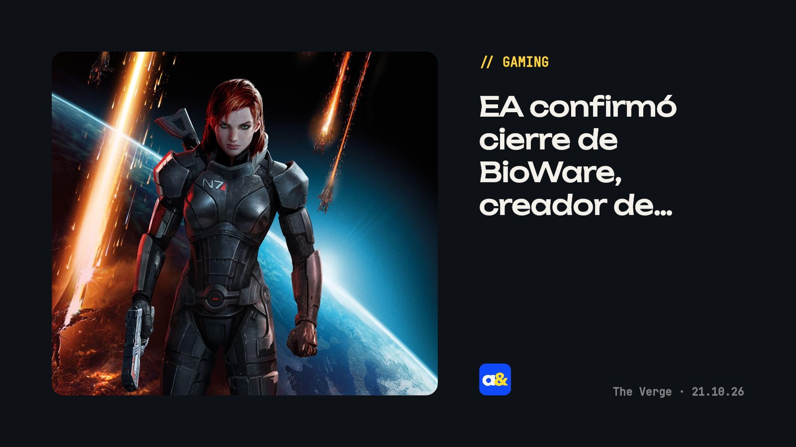 Cierre de BioWare confirmado por EA