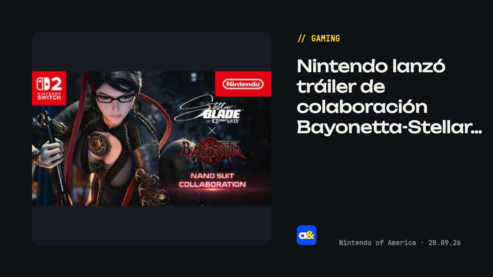 Colaboración de Bayonetta en Stellar Blade para Switch 2